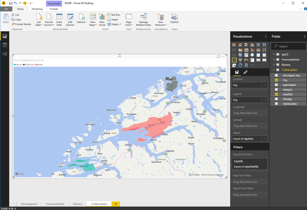 Eksempel fra hvordan man bygger visualisering / dataanalyse med NVDB data i powerBI