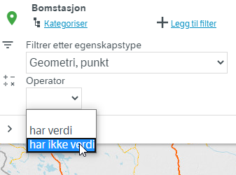 Søk etter omstasjoner som mangler verdi for egenskapstypen Geometri, punkt. 