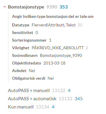 Utvidet visning av egenskapstypen bomstasjonstype i webløsningen datakatalogen.vegdata.no 