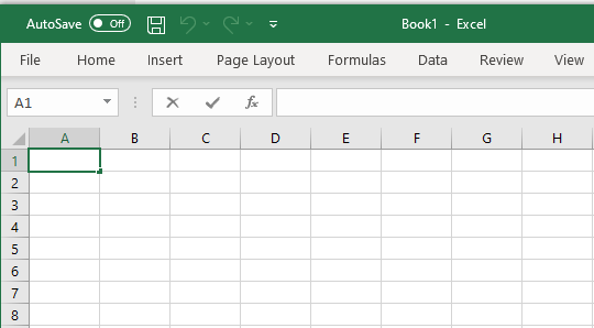 Skjermdump, en tom fane (tomt regneark) i Excel