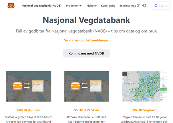 Framsida til nettsida NVDB-Info